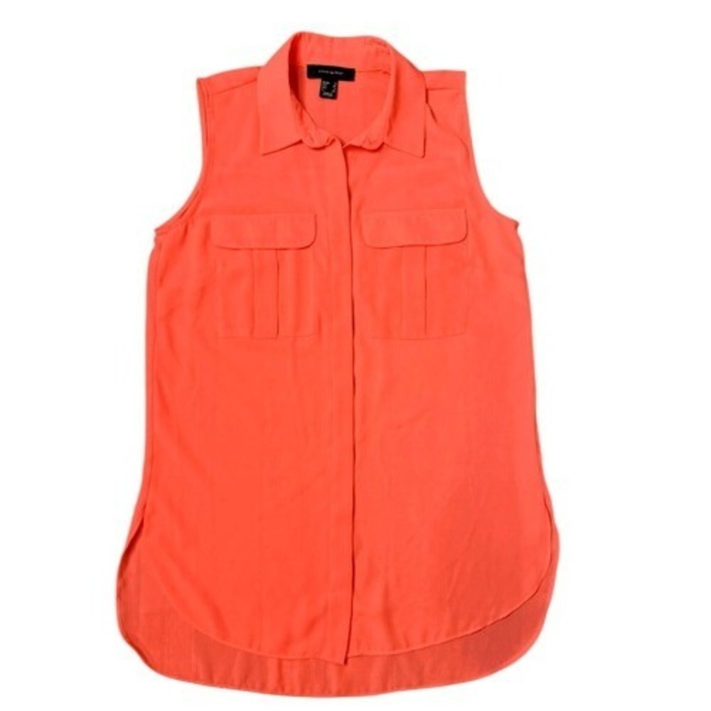 Atmosphere Neon Orange Chiffon Collared Blouse Flap Pockets 4 Hyperpop Casual